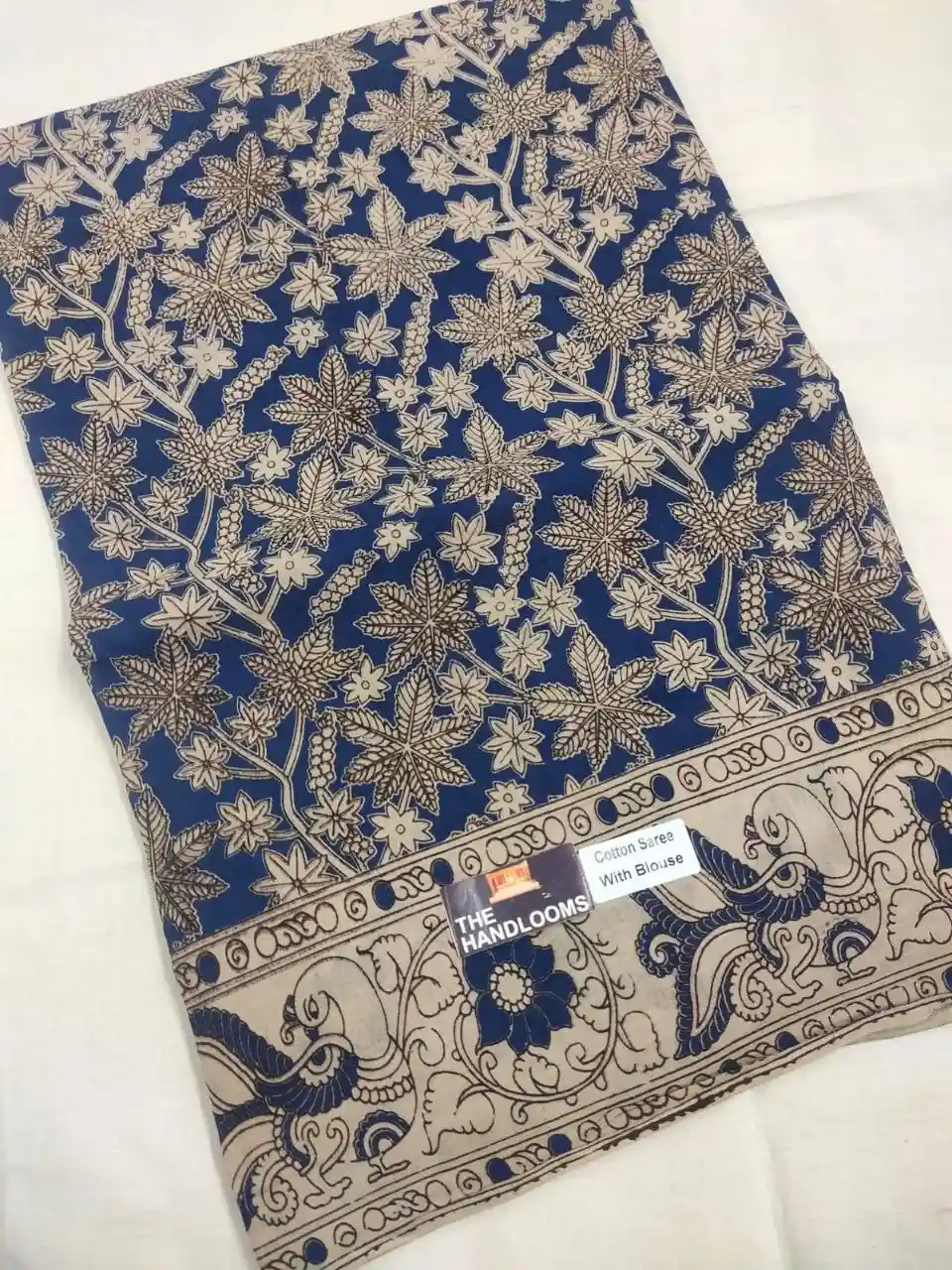 Nila Aranya Mayura Kalamkari Pure Handloom Cotton Saree